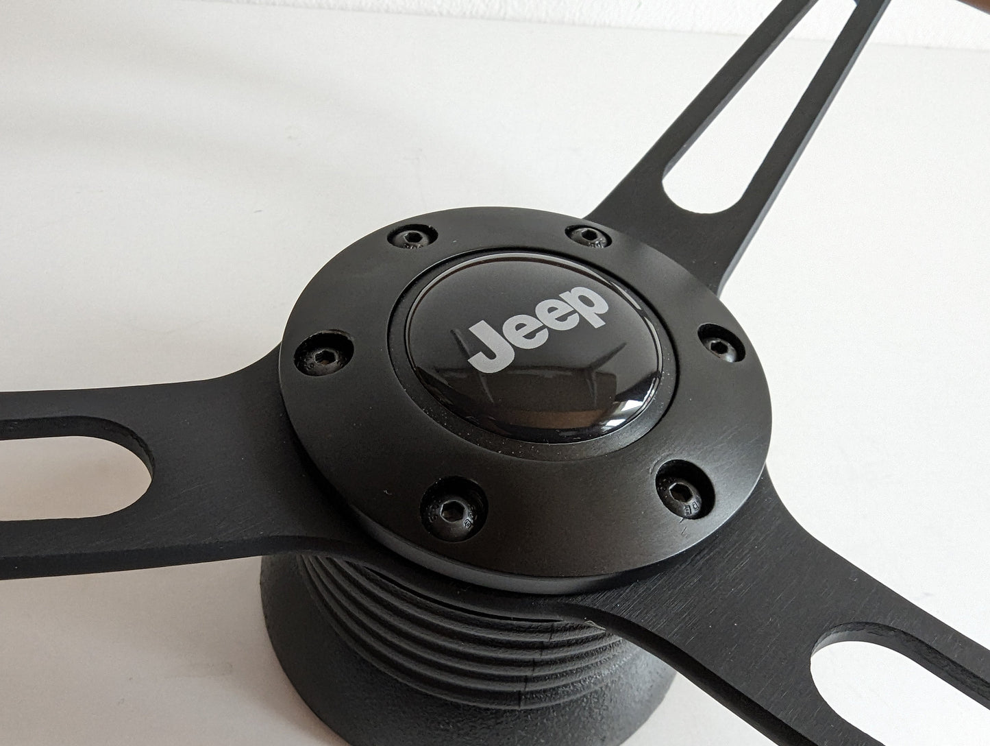 Steering Wheel For Jeep Cherokee Wrangler (1984-1996) - Wooden Rim, Black Spokes, Black Trim, Classic, 380mm