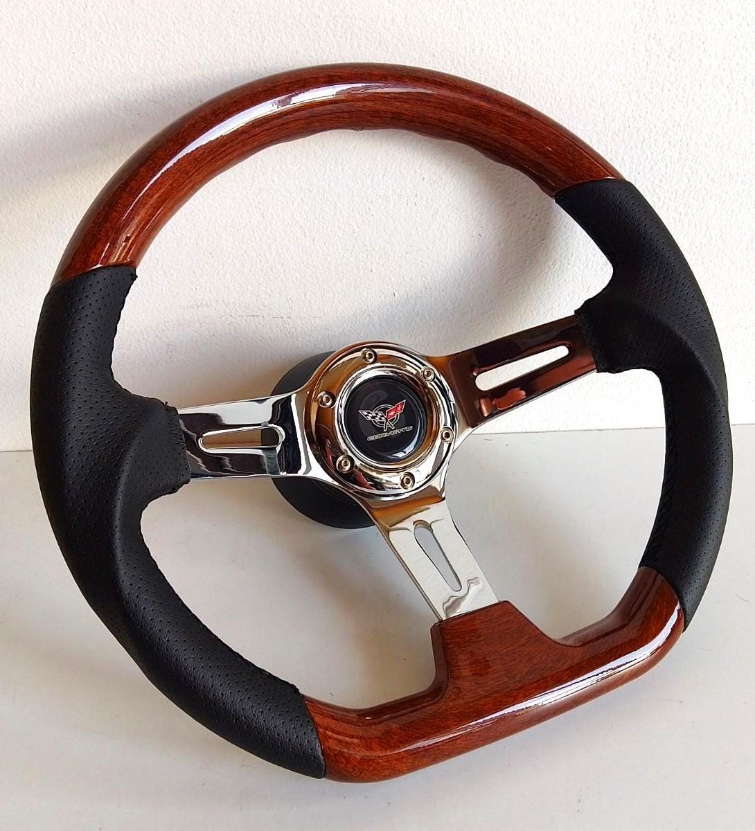 Steering wheel fits For Chevrolet Corvette C3 Used custom rebuild Wood leather Flat Bottom Black hand rebuilded Chevy Corvete 1969-1983