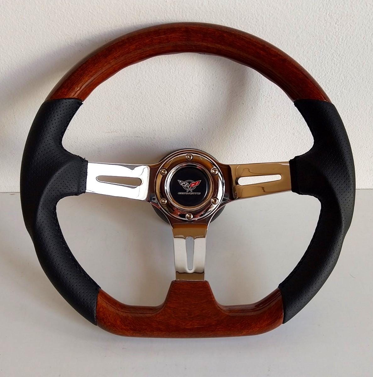 Steering wheel fits For Chevrolet Corvette C3 Used custom rebuild Wood leather Flat Bottom Black hand rebuilded Chevy Corvete 1969-1983