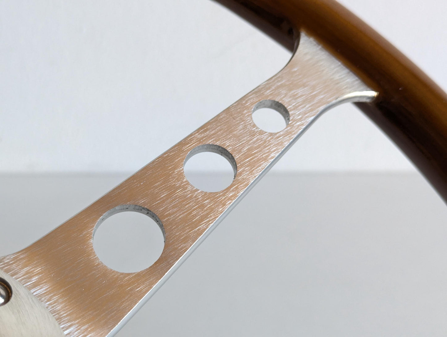 Steering Wheel For Mercedes Benz W123 W124 W201 W126 R107 (1978-1988) - Wooden Rim, Silver Spokes With Holes, Vintage, 380 mm