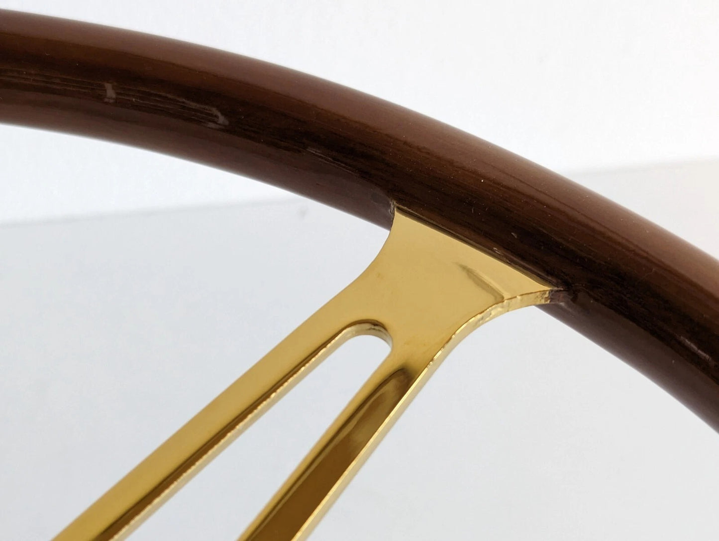 Steering Wheel For Jaguar XJ12 XJ XJ5 XJ6 XJS - Solid Wood, Vintage Gold Spokes, Classic Style, 380 mm