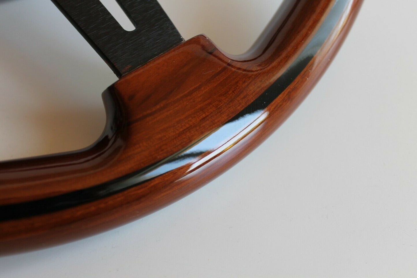 Steering Wheel For Honda Prelude CRX Del Sol Civic Accord (1992-1996) - Solid Wood, Black Trim, Vintage, Black Spokes, 350 mm