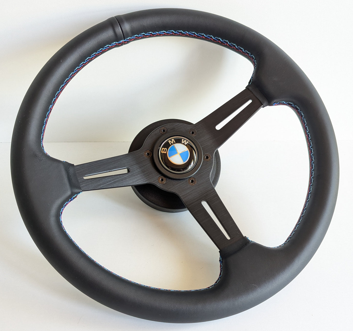 Steering Wheel For BMW E10 2002 1502 1602 1802 (1965-1976) - Black Leather, M Style Stitching, Sport Vision, 350 mm