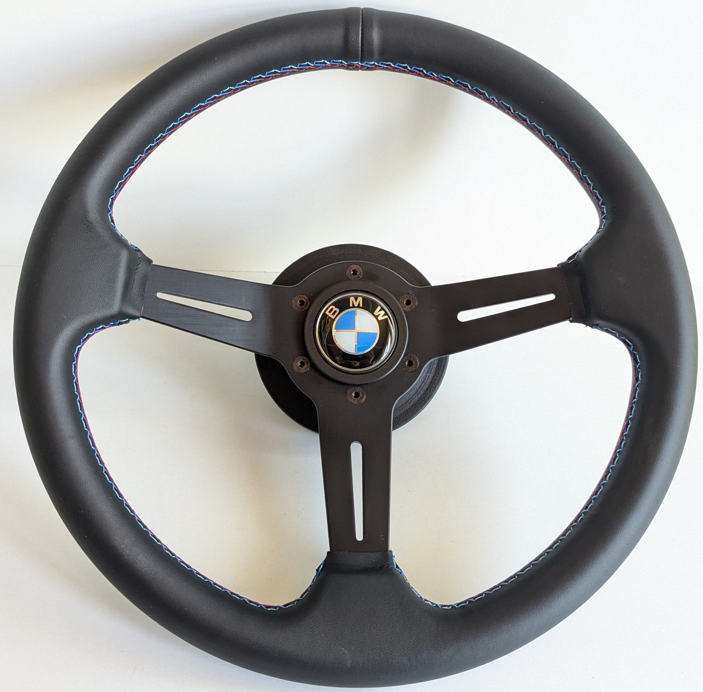 Steering Wheel For BMW E10 2002 1502 1602 1802 (1965-1976) - Black Leather, M Style Stitching, Sport Vision, 350 mm