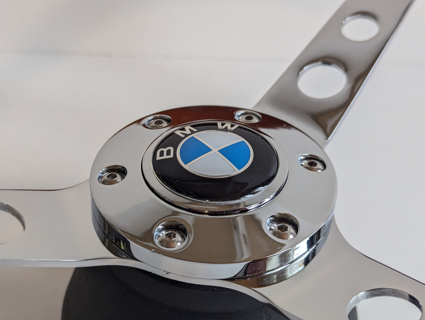 Steering Wheel For BMW - 380 mm, No Hub Adapter Included, Wooden Rim, Chrome Spokes with Holes, Classic, Vintage Style