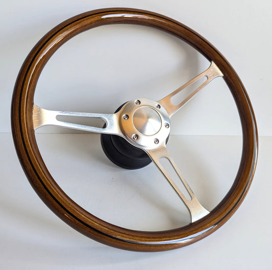 Steering Wheel For Mercedes Benz W124 W210 W140 R129 SL W202 R170 SLK W208 - Wooden Rim, Silver Spokes, Vintage, 380mm
