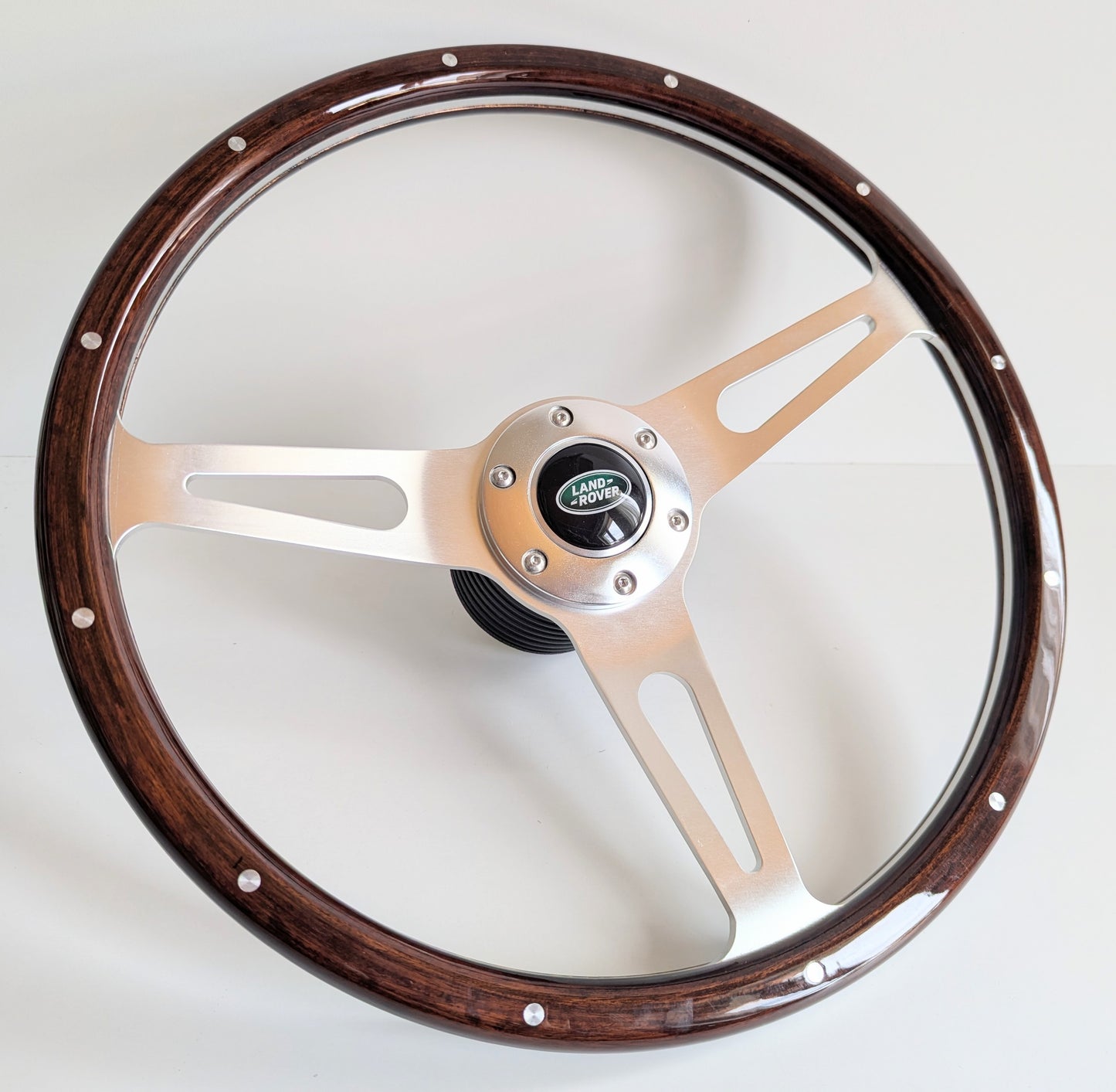 Steering Wheel Land Rover / Range Rover (1990-1995) Wooden Rim, Classic, Vintage Vision, Silver Spokes, 380 mm