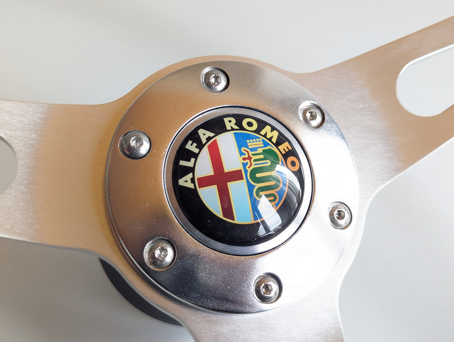 Steering Wheel For Alfa Romeo Spider (1983-1989) - Wooden , Silver strips, Vintage look, Classic, 380mm