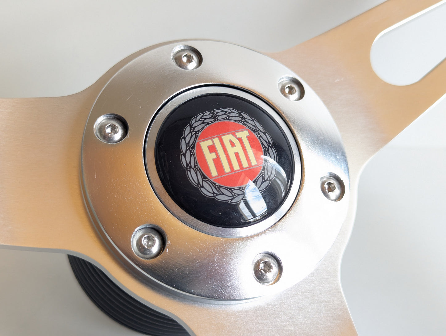 Steering Wheel For Fiat 124, 125, 128 & 850 Berlina / Special (Since 1965) - Wooden Rim, Classic, Vintage Vision, Silver Spokes, 380 mm