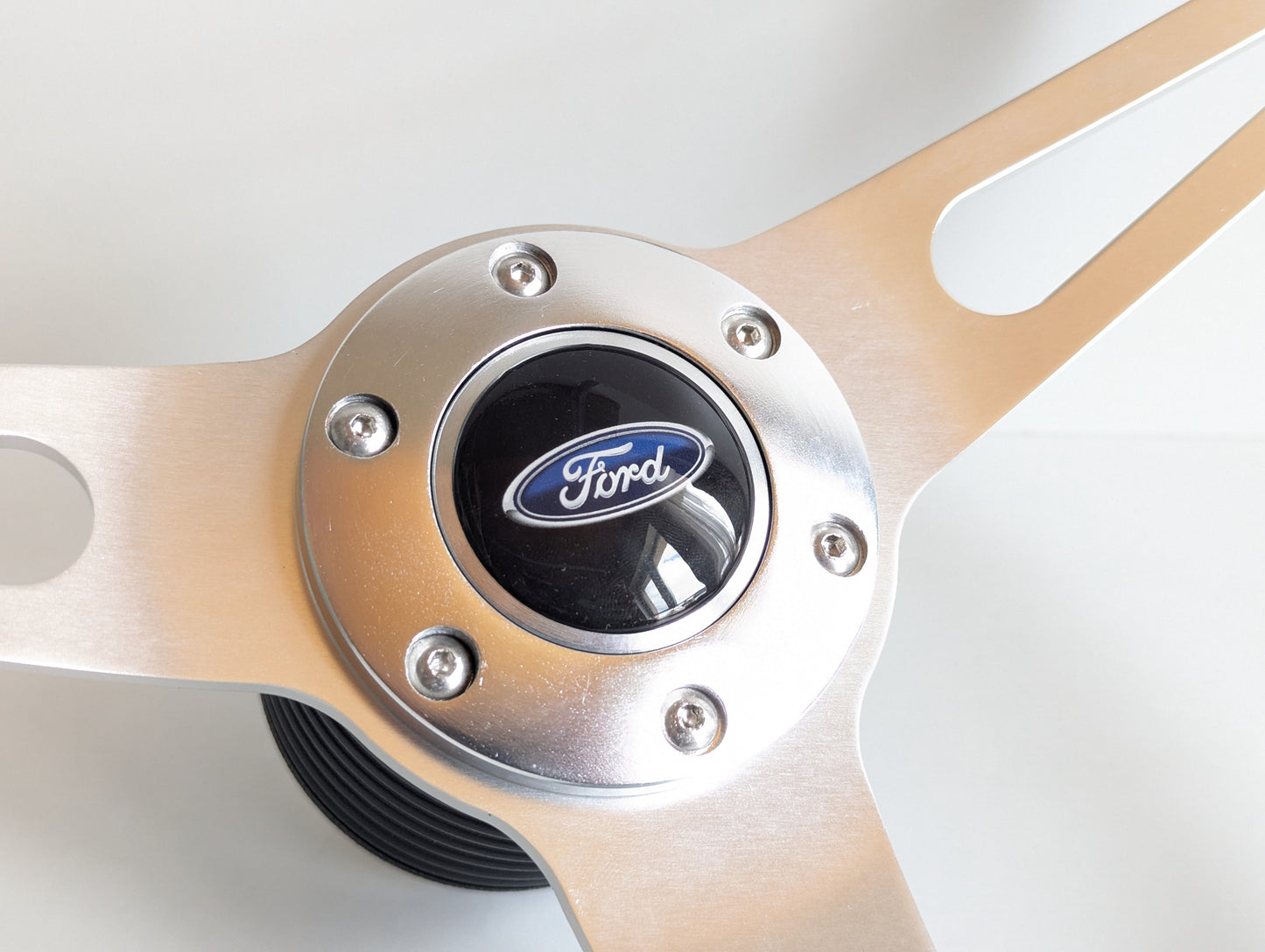 Steering Wheel Fits For Ford Bronco 1983-1990- Wooden Rim, Classic, Vintage Vision, Silver Spokes, 380 mm