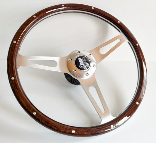 Steering Wheel For TRIUMPH Spitfire MK IV 4 1500 TR7 TR8 - Wooden Rim, Classic, Vintage Vision, Silver Spokes, 380 mm