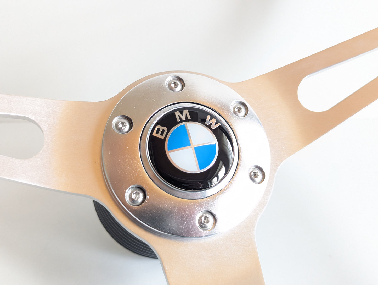 Steering Wheel For BMW - E3 E9 E12 E21 E23 E24 E28 (1976-1985) - Wooden Rim, Classic, Vintage Vision, Silver Spokes, 380mm