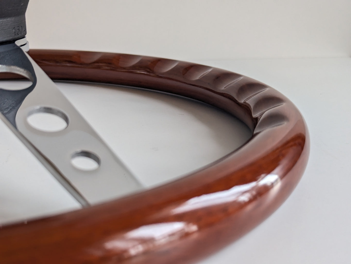 Steering Wheel For BMW - 380 mm, No Hub Adapter Included, Wooden Rim, Chrome Spokes with Holes, Classic, Vintage Style