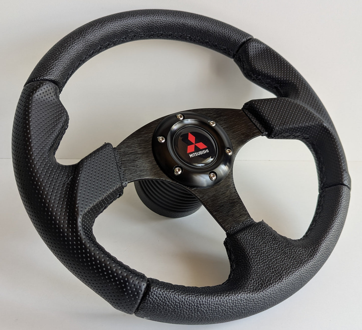 Steering Wheel For Mitsubishi Eclipse Lancer Evo Galant Pajero - Perforated Leather, Black Stitching, Sport Vision, 320 mm