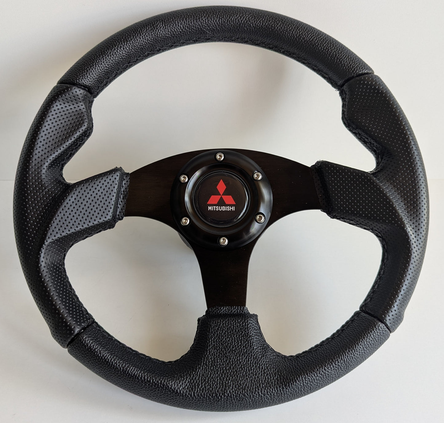 Steering Wheel For Mitsubishi Eclipse Lancer Evo Galant Pajero - Perforated Leather, Black Stitching, Sport Vision, 320 mm