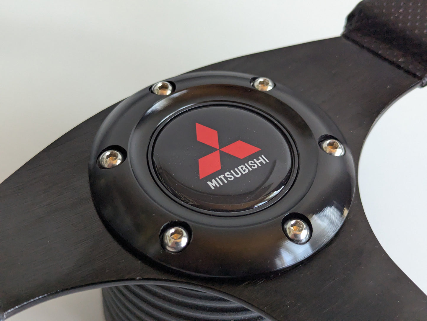 Steering Wheel For Mitsubishi Eclipse Lancer Evo Galant Pajero - Perforated Leather, Black Stitching, Sport Vision, 320 mm