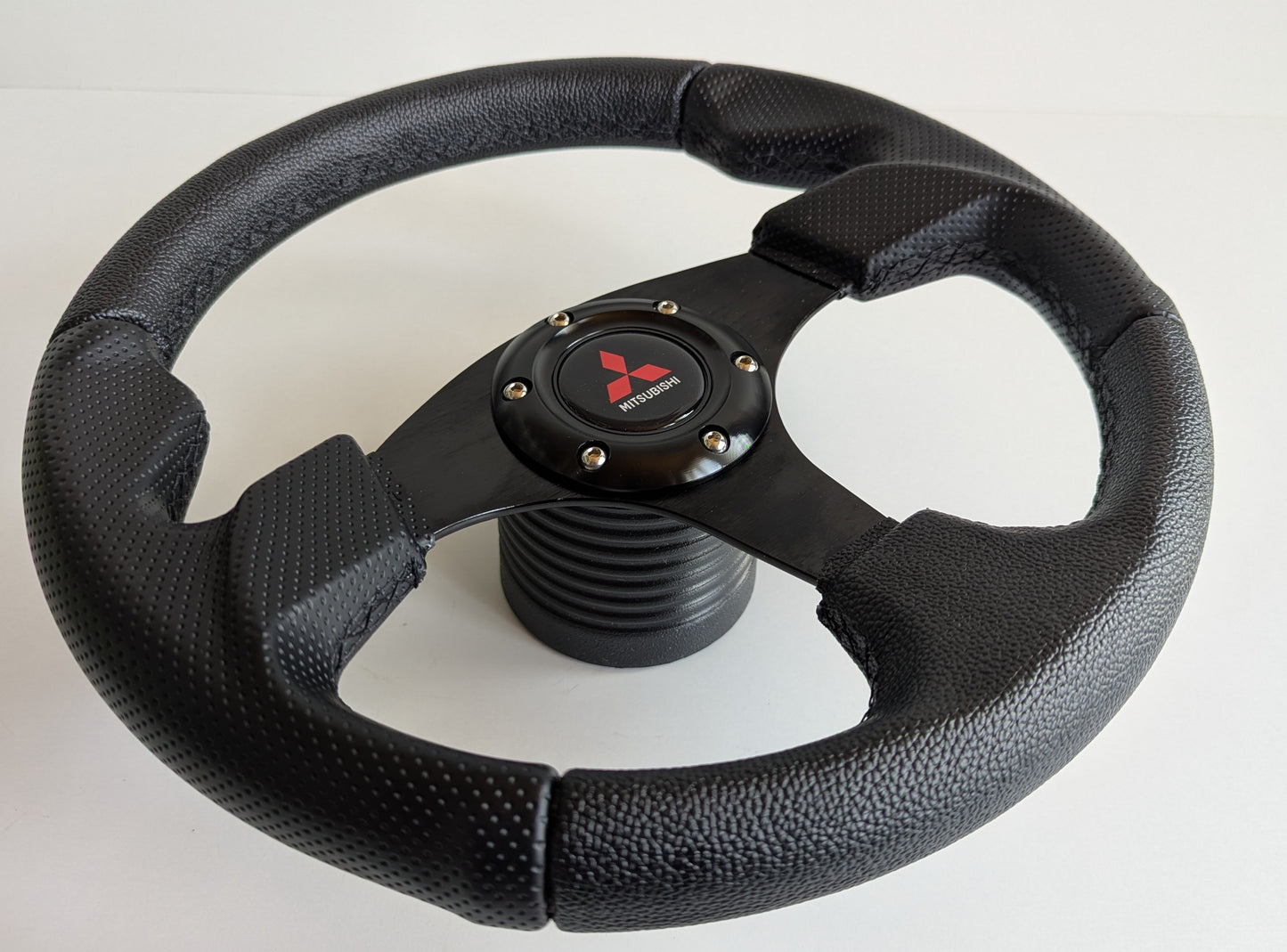 Steering Wheel For Mitsubishi Eclipse Lancer Evo Galant Pajero - Perforated Leather, Black Stitching, Sport Vision, 320 mm