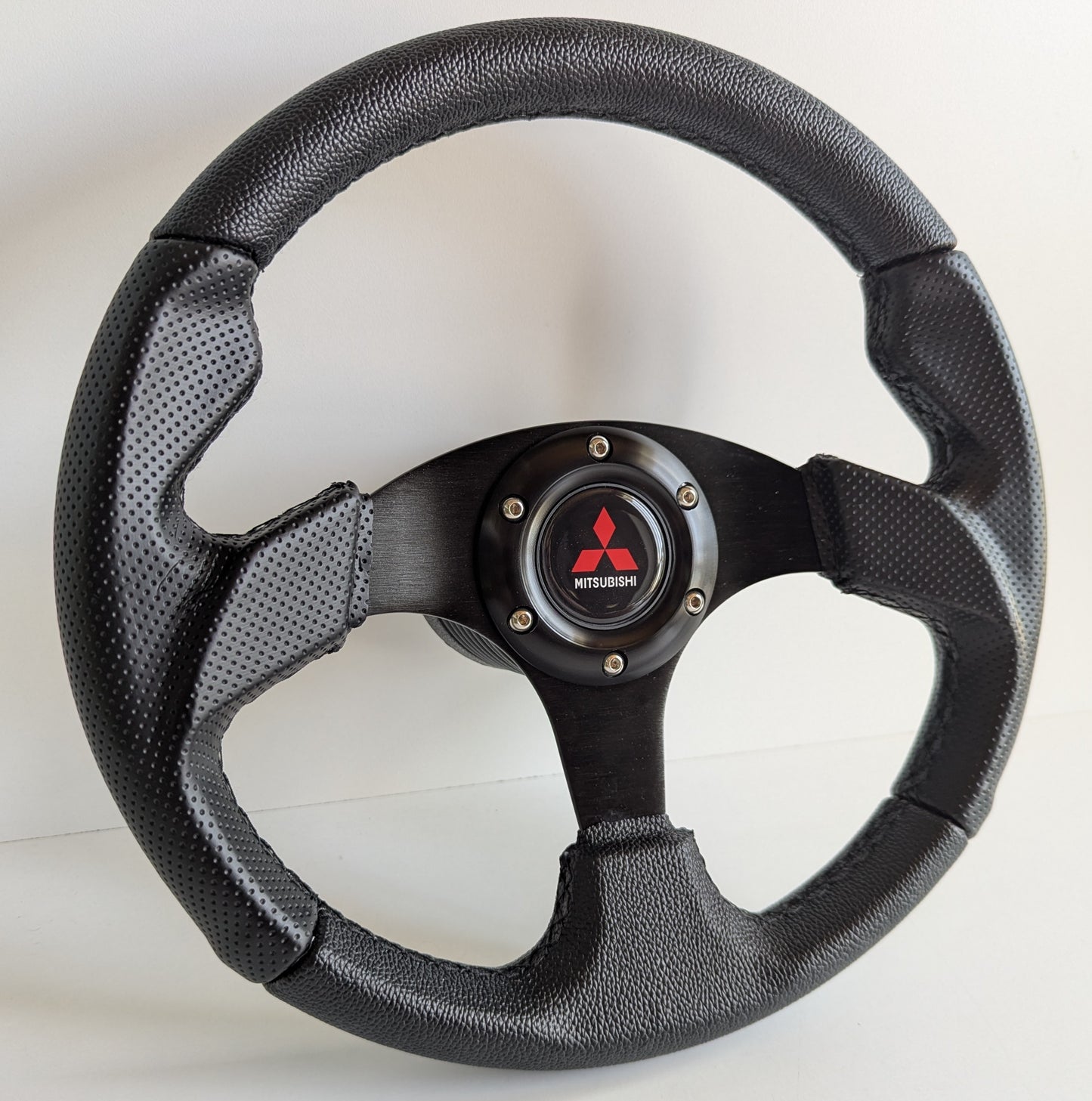 Steering Wheel For Mitsubishi Eclipse Lancer Evo Galant Pajero - Perforated Leather, Black Stitching, Sport Vision, 320 mm