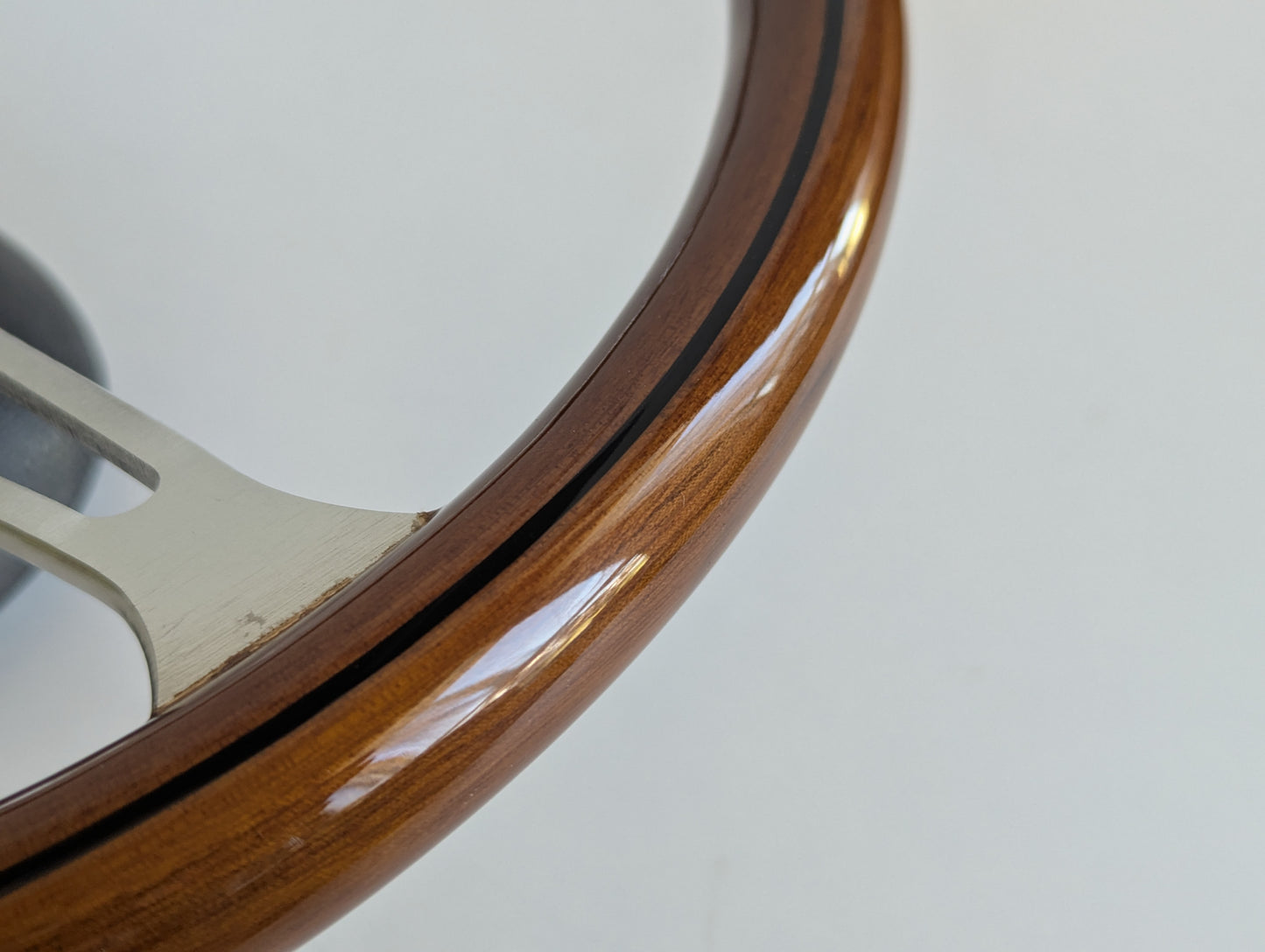 Steering Wheel For BMW E10 2002 1502 1602 1802 (1965-1976) - Wooden Rim with Black Trim, Silver Spokes, Classic, 380mm