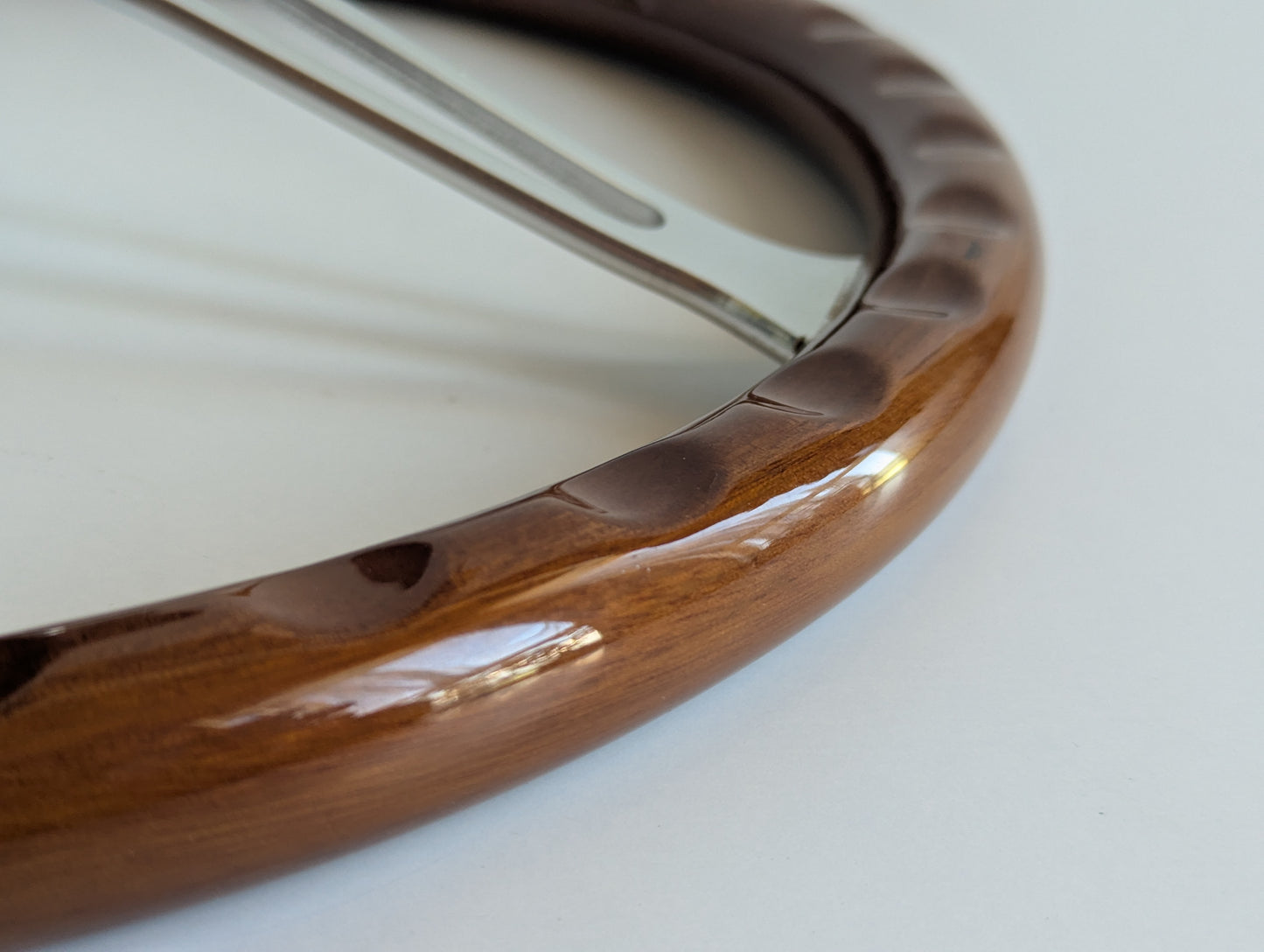 Steering Wheel For BMW E10 2002 1502 1602 1802 (1965-1976) - Wooden Rim with Black Trim, Silver Spokes, Classic, 380mm