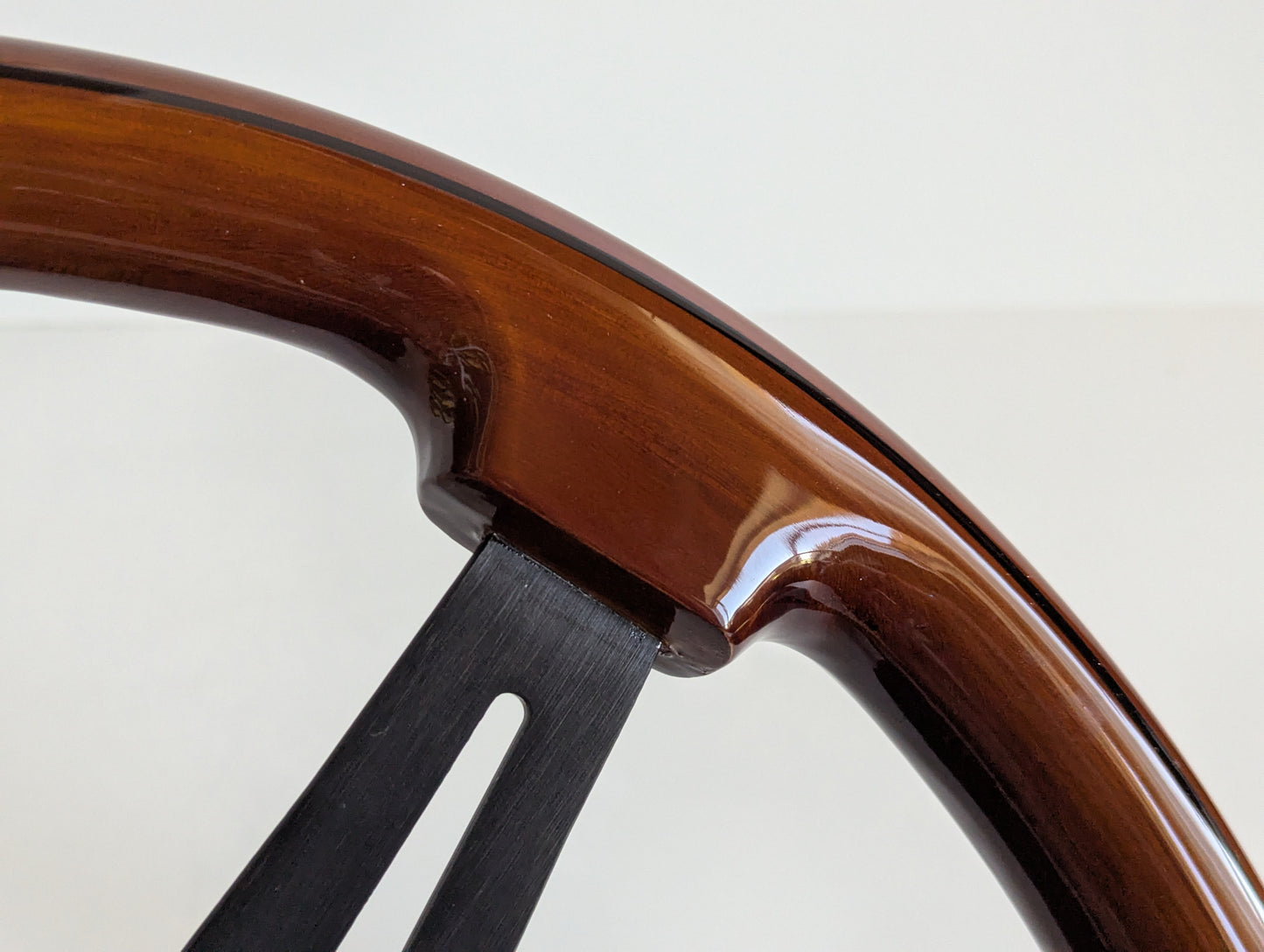 Steering Wheel For Honda Prelude CRX Del Sol Civic Accord (1992-1996) - Solid Wood, Black Trim, Vintage, Black Spokes, 350 mm