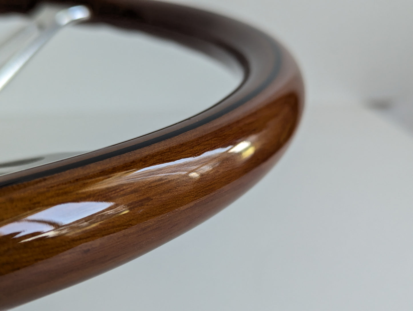 Steering Wheel For Mercedes Benz W114 W115 W116 R107 (1972-1977) - Wooden Rim, Silver Spokes, Black Trim, Classic, 380mm