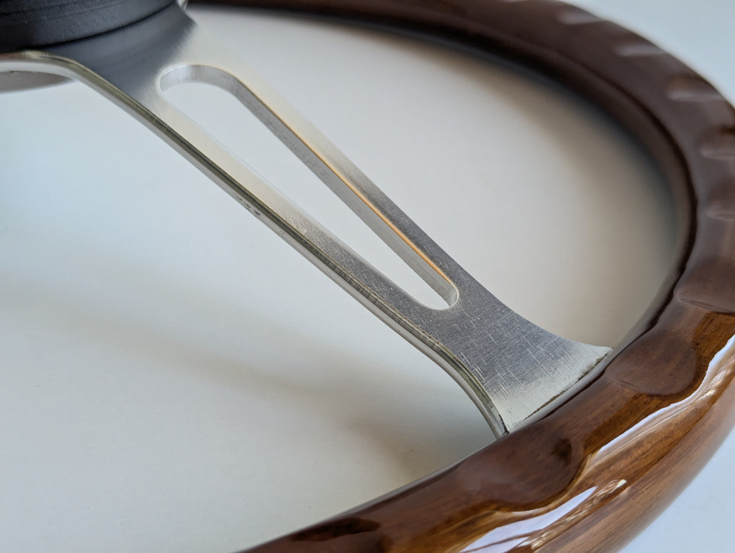 Steering Wheel For Mercedes Benz W114 W115 W116 R107 (1972-1977) - Wooden Rim, Silver Spokes, Black Trim, Classic, 380mm