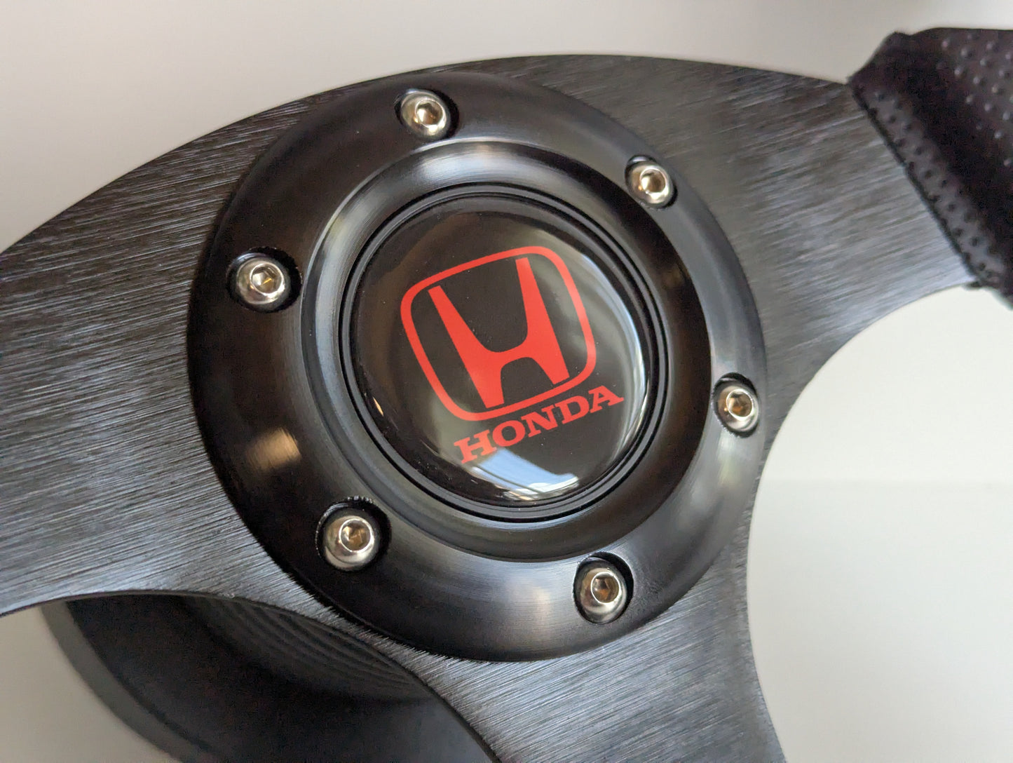Steering Wheel For Honda CRX Civic Concerto Accord (1985-1992) - 320 mm, Perforated Leather, Black Spokes, Sport Vision, Drift