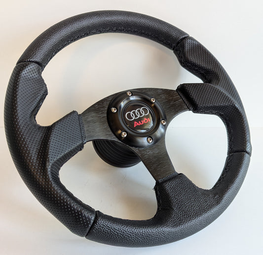 Steering Wheel For AUDI 80 90 100 B3 B4 S2 RS2 (1986-1996) - Perforated Leather, Black Stitching, Sport Vision, 320 mm