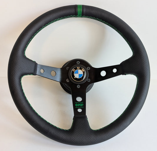 Steering Wheel fits For BMW NO HUBADAPTER  Deep Dish, Green Stitching, Black Spokes  Sport Vision, 350 mm