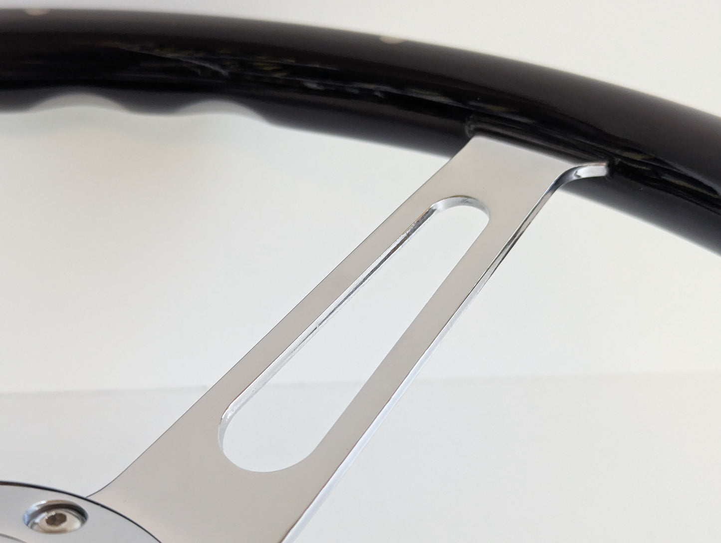 Steering Wheel For Chevrolet Corvette C3 Chevy (1969 - 1983) - 380mm Wooden Rim, Black Finish & Chrome Spokes