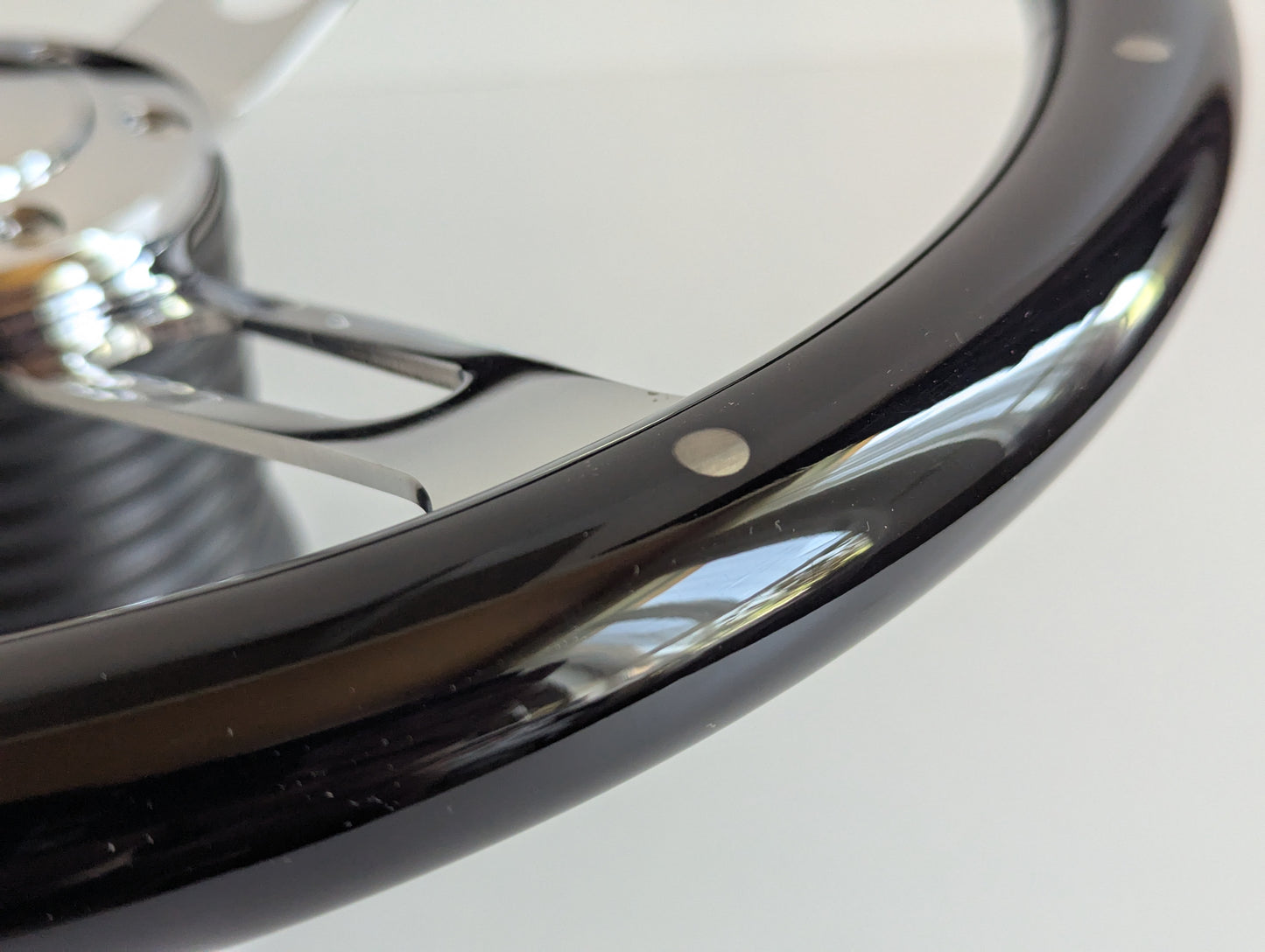 Steering Wheel For Chevrolet Corvette C3 Chevy (1969 - 1983) - 380mm Wooden Rim, Black Finish & Chrome Spokes