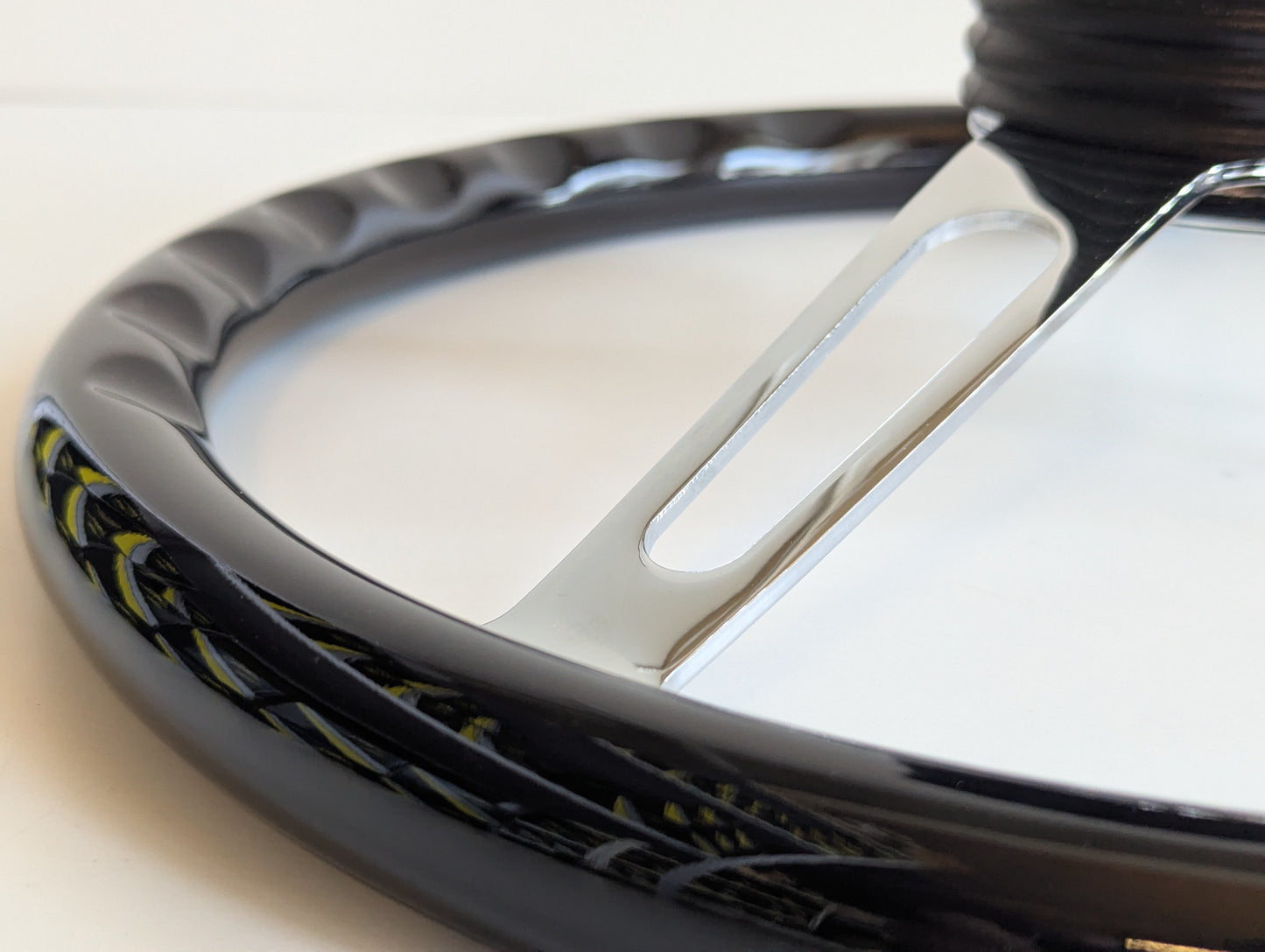 Steering Wheel For Chevrolet Corvette C3 Chevy (1969 - 1983) - 380mm Wooden Rim, Black Finish & Chrome Spokes