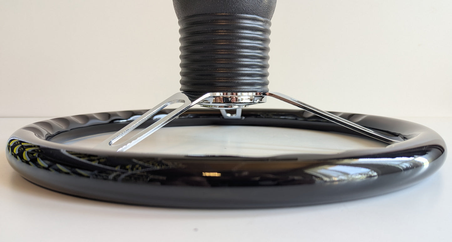 Steering Wheel For Chevrolet Corvette C3 Chevy (1969 - 1983) - 380mm Wooden Rim, Black Finish & Chrome Spokes