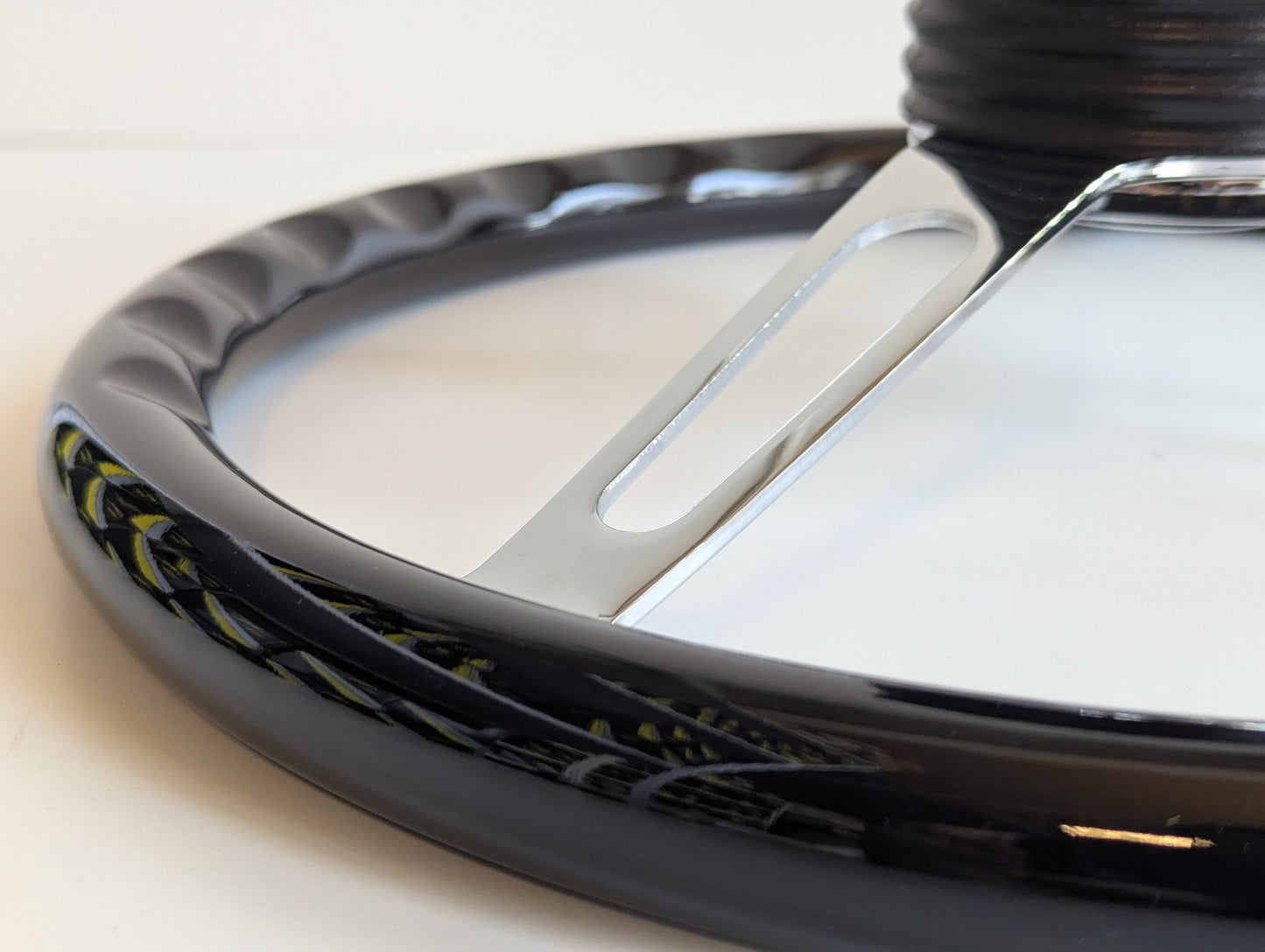 Steering Wheel For Chevrolet Corvette C3 Chevy (1969 - 1983) - 380mm Wooden Rim, Black Finish & Chrome Spokes