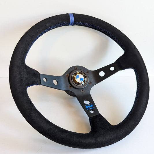 Steering Wheel For BMW E10 2002 1502 1602 1802 (1965-1976) - Deep Dish, Alcantara Suede, Blue Stitching 350 mm