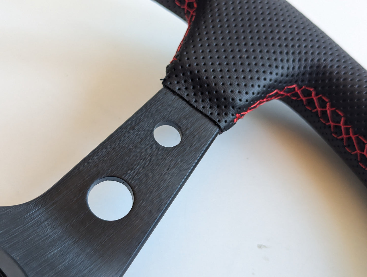 Steering Wheel For Mitsubishi Eclipse Lancer Evo Galant Pajero -  Deep Dish, Red Stitching, Black Spokes with Holes, Sport Vision, 350 mm