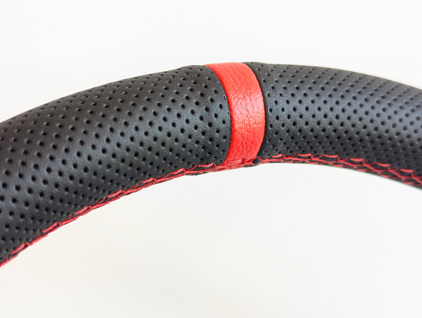 Steering Wheel For Mitsubishi Eclipse Lancer Evo Galant Pajero -  Deep Dish, Red Stitching, Black Spokes with Holes, Sport Vision, 350 mm