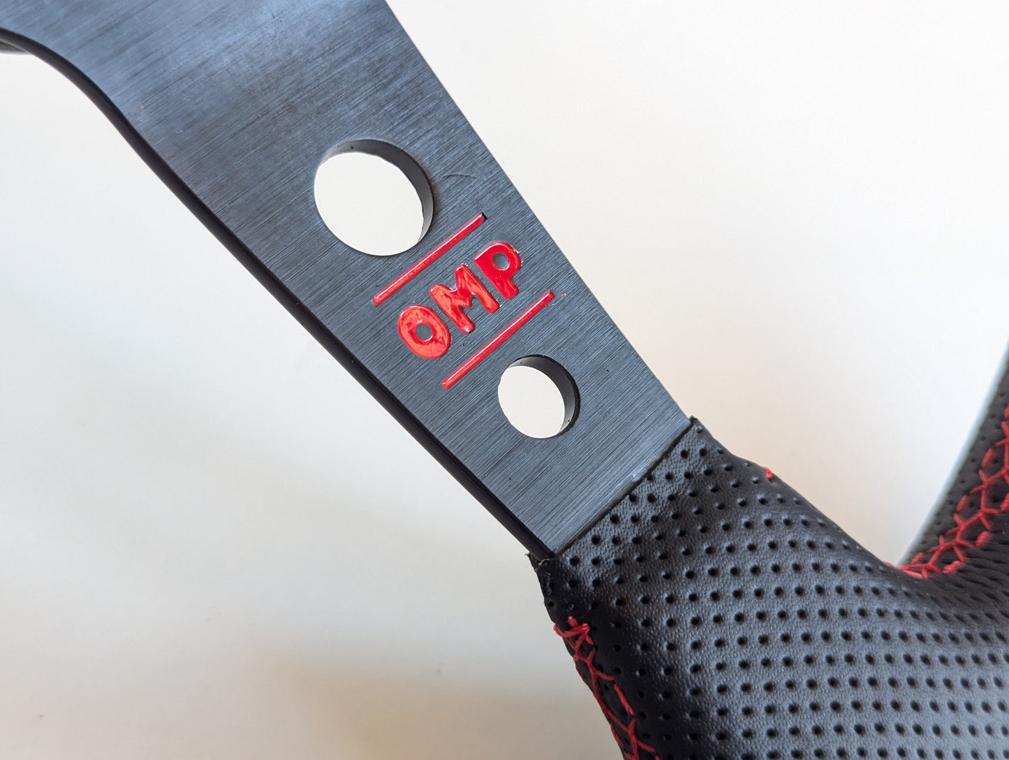 Steering Wheel For Mitsubishi Eclipse Lancer Evo Galant Pajero -  Deep Dish, Red Stitching, Black Spokes with Holes, Sport Vision, 350 mm