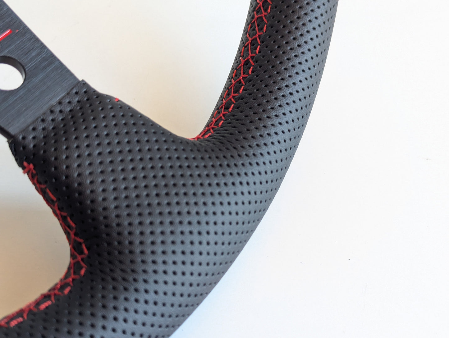 Steering Wheel For Mitsubishi Eclipse Lancer Evo Galant Pajero -  Deep Dish, Red Stitching, Black Spokes with Holes, Sport Vision, 350 mm