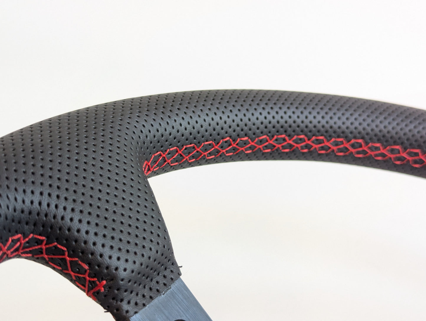 Steering Wheel For Mitsubishi Eclipse Lancer Evo Galant Pajero -  Deep Dish, Red Stitching, Black Spokes with Holes, Sport Vision, 350 mm