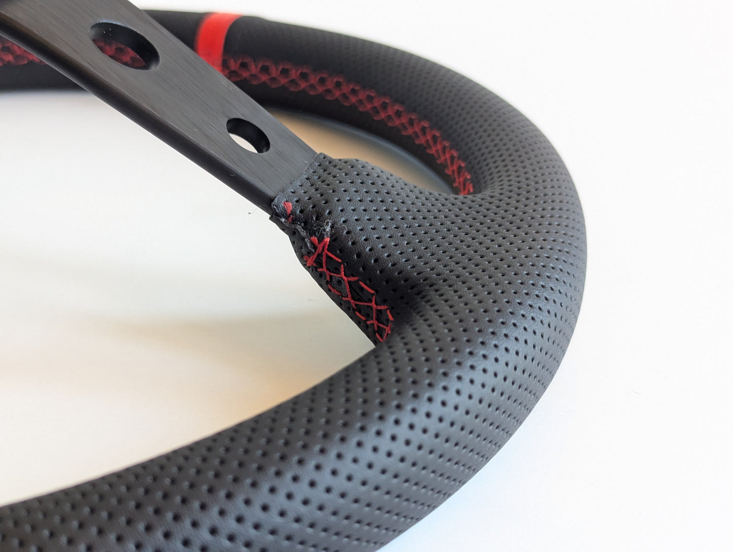 Steering Wheel For Mitsubishi Eclipse Lancer Evo Galant Pajero -  Deep Dish, Red Stitching, Black Spokes with Holes, Sport Vision, 350 mm