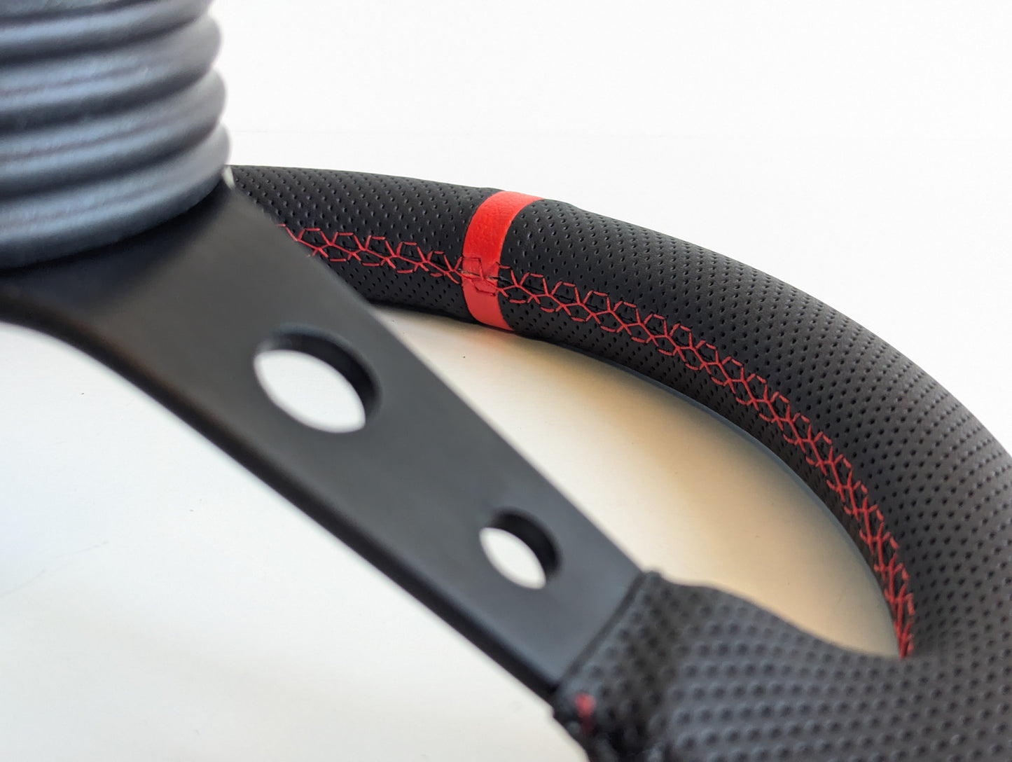 Steering Wheel For Mitsubishi Eclipse Lancer Evo Galant Pajero -  Deep Dish, Red Stitching, Black Spokes with Holes, Sport Vision, 350 mm