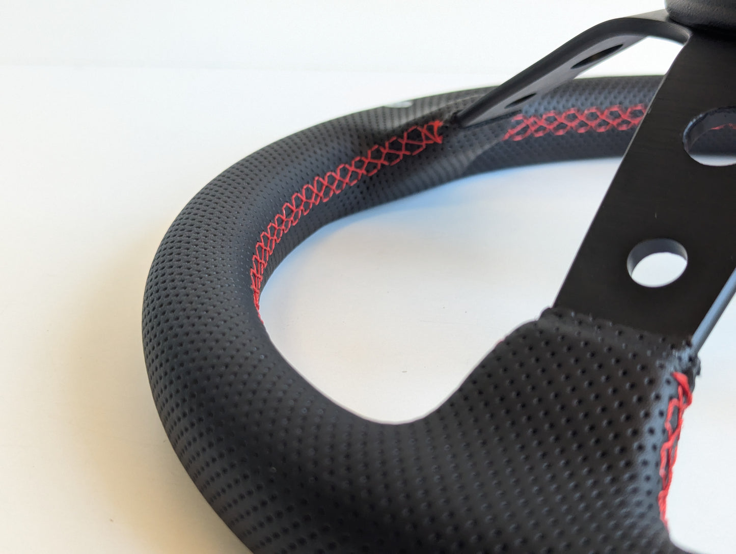 Steering Wheel For Mitsubishi Eclipse Lancer Evo Galant Pajero -  Deep Dish, Red Stitching, Black Spokes with Holes, Sport Vision, 350 mm