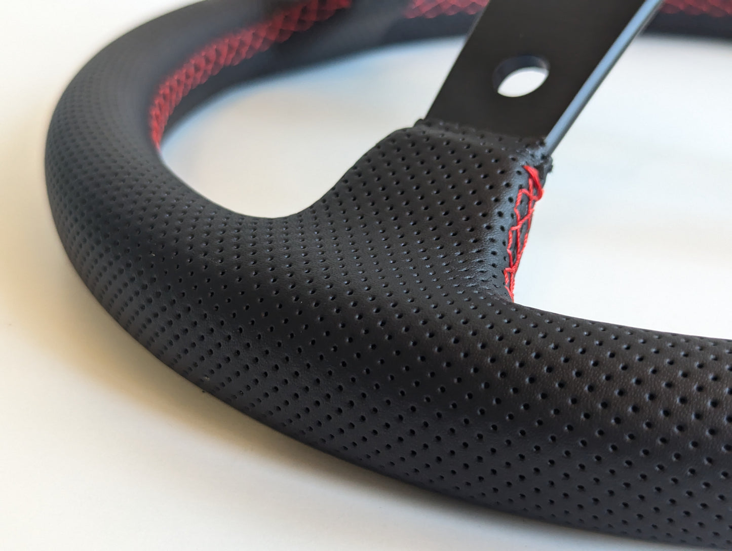 Steering Wheel For Mitsubishi Eclipse Lancer Evo Galant Pajero -  Deep Dish, Red Stitching, Black Spokes with Holes, Sport Vision, 350 mm