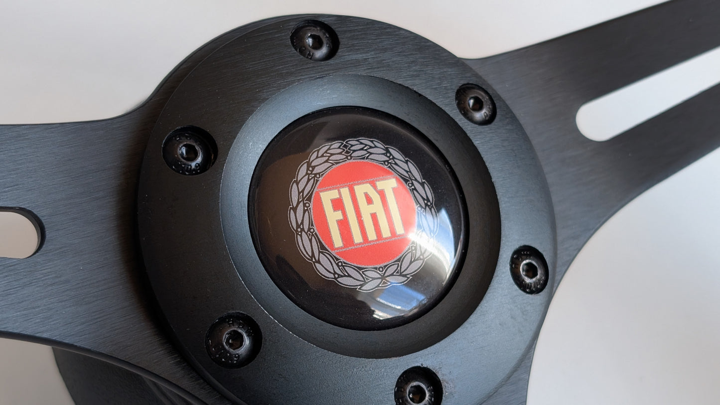 Steering Wheel For Fiat 124, 125, 128 & 850 Berlina / Special (Since 1965) - Solid Wood, Black Trim, Vintage, Black Spokes, 350 mm