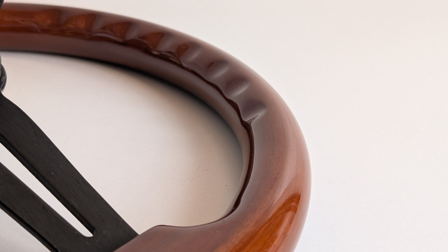 Steering Wheel For Fiat 124, 125, 128 & 850 Berlina / Special (Since 1965) - Solid Wood, Black Trim, Vintage, Black Spokes, 350 mm