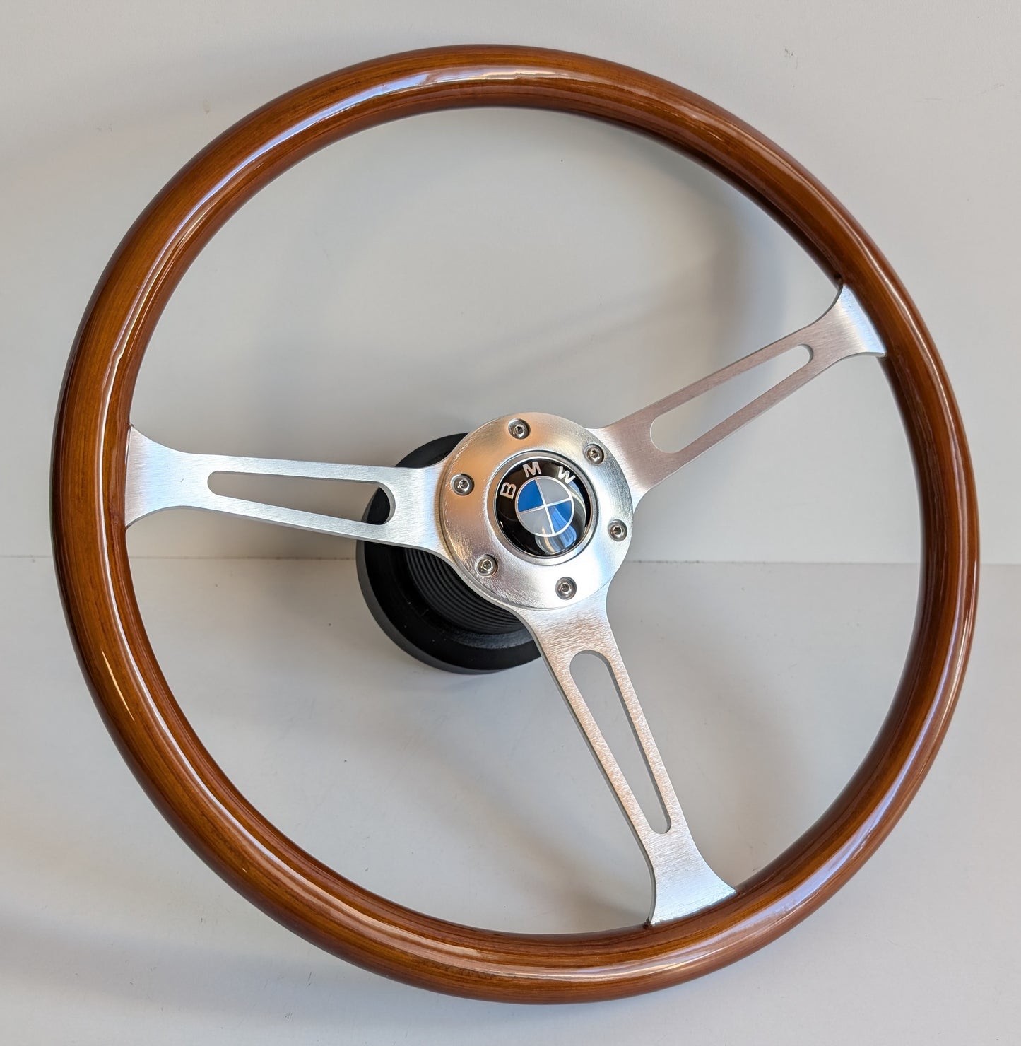 Steering Wheel For BMW E31 E32 E34 E36 (1992-1995) - Wooden Rim, Silver Spokes, Classic, 380mm