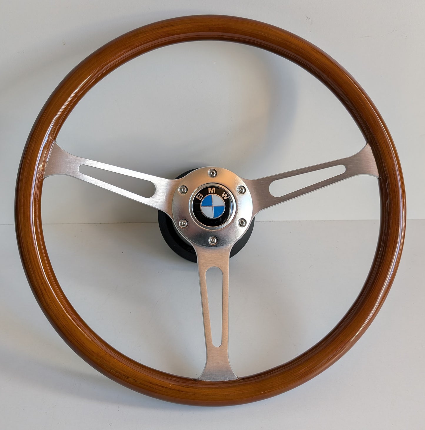 Steering Wheel For BMW E31 E32 E34 E36 (1992-1995) - Wooden Rim, Silver Spokes, Classic, 380mm