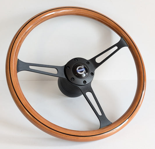 Steering Wheel For VOLVO 1800 1800ES - Wooden Rim, Black Spokes, Black Trim, Classic, 380mm